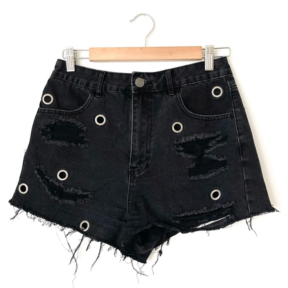 Forever 21 Shorts Distressed Black Denim Shorts With Rivets Poshmark